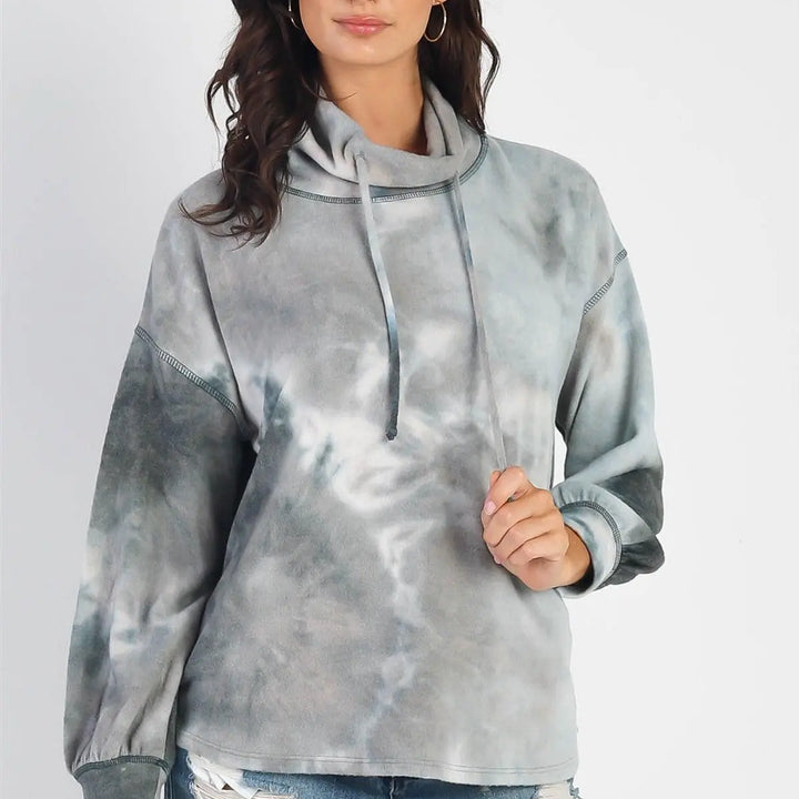 Teal Tie-Dye Turtle Neck Long Sleeve Top /1-1-1