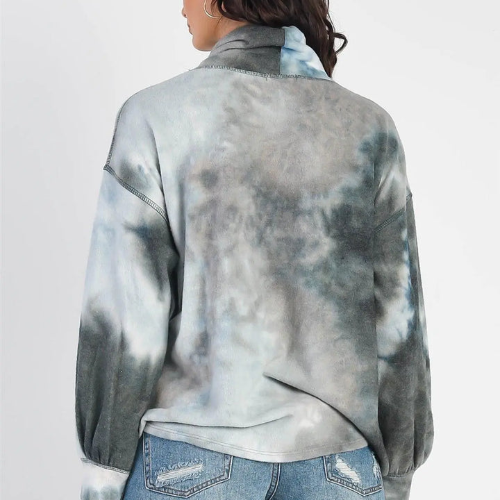 Teal Tie-Dye Turtle Neck Long Sleeve Top /1-1-1