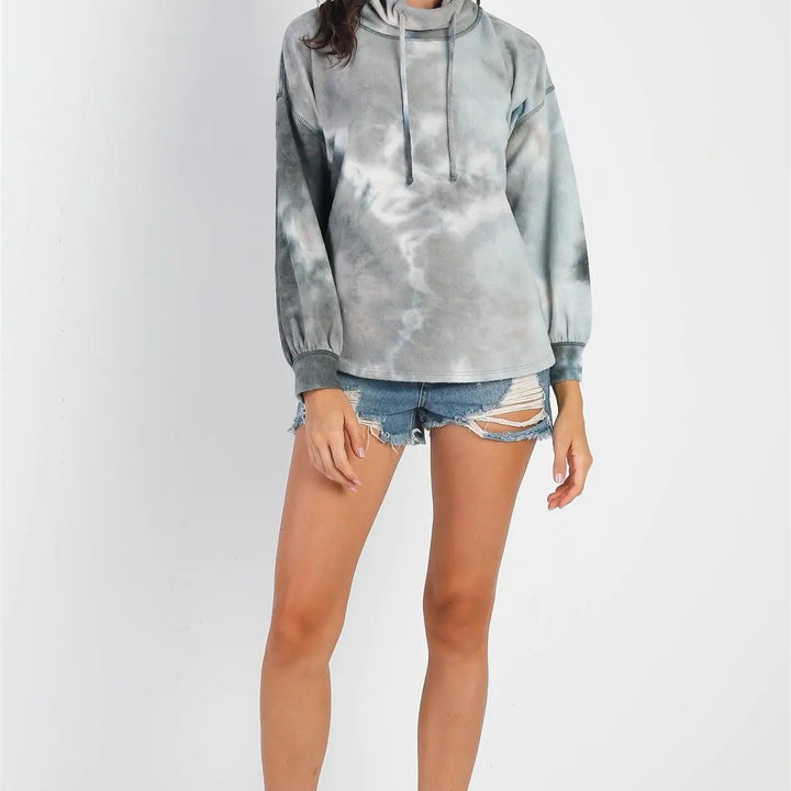 Teal Tie-Dye Turtle Neck Long Sleeve Top /1-1-1